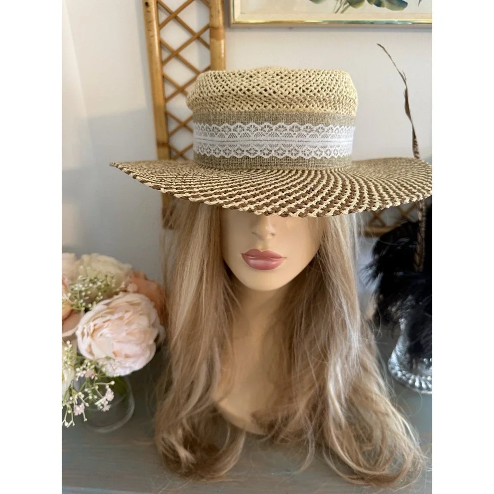 Ahead Fine Hats Headgear Unisex Two Tone Straw Golf Hat Fedora S/M Vintage Retro